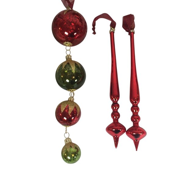 VTG Frontgate Christmas Tree Ornaments Handblown Glass Lot 15 Red & Green Gold - Picture 5 of 16